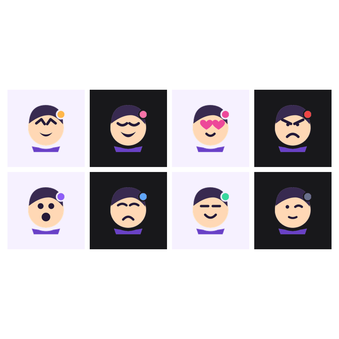 由一张频道角色生成的八种固定 Twitch 静态表情